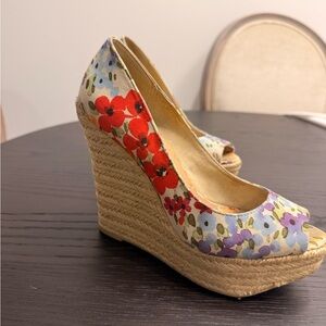 Bershka Floral Wedges with Red and Purple Accents